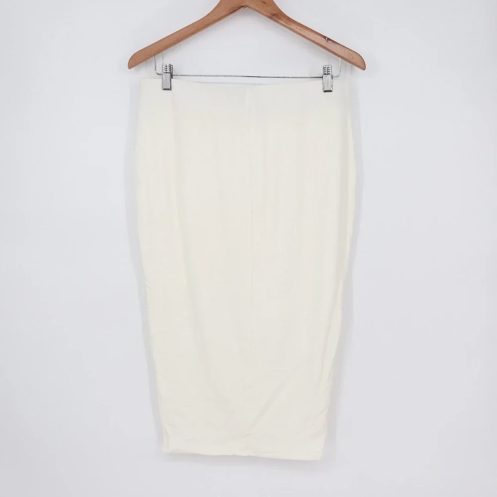 Naked Wardrobe Cream White Bodycon Midi Pencil Skirt Plus Size 1X